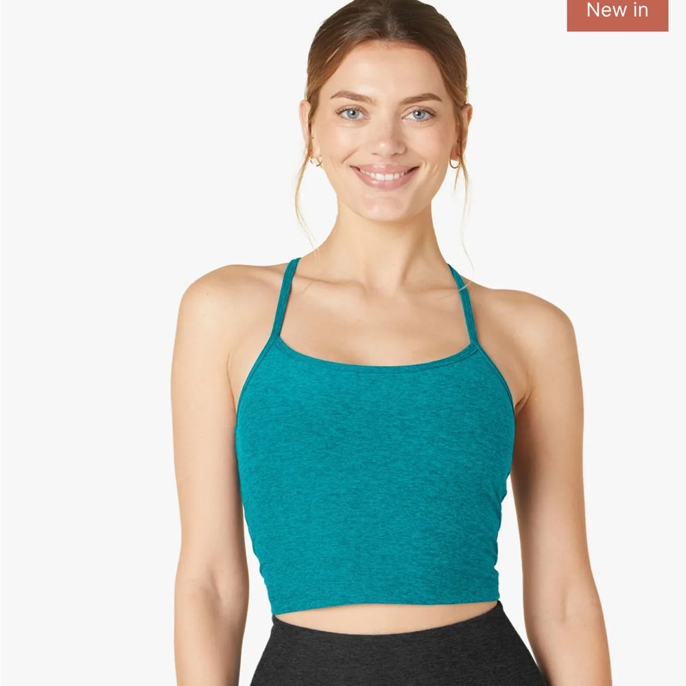 Beyond Yoga Spacedye Slim Racerback Cropped Tank- Peacock Blue